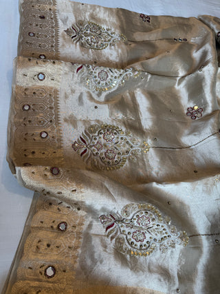 Kutchi inspired “sheesham edit” mirror work and meenakari work hand embroidered saree
