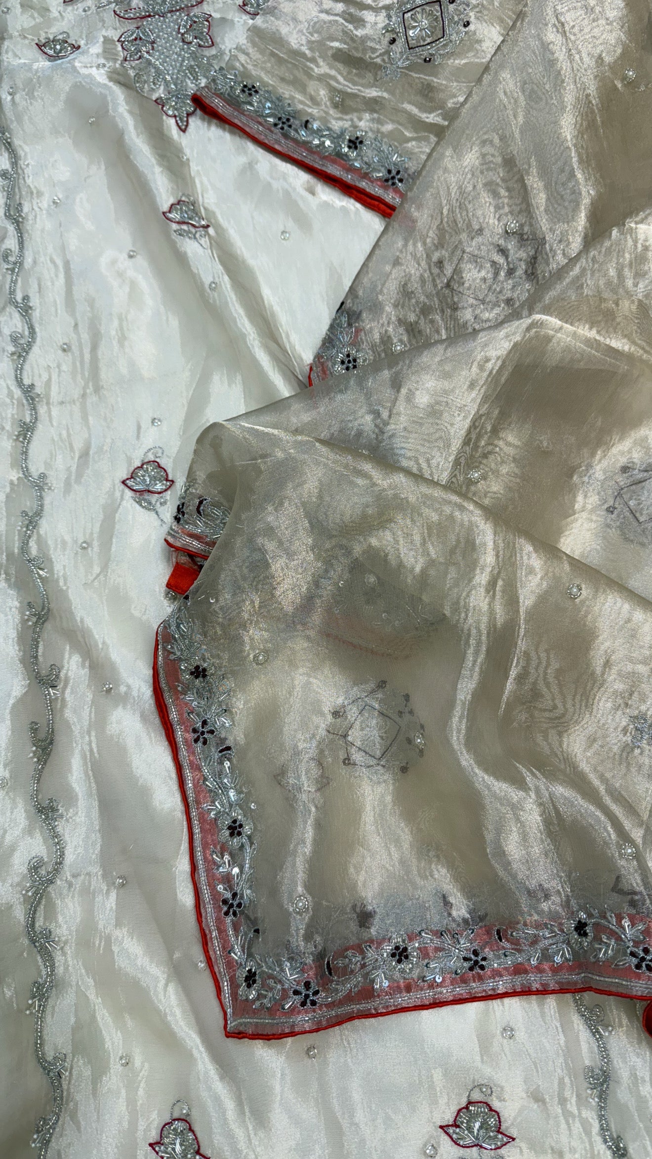 Dulhan ka joda - Ivory tissue silk heavy hand embroidered zardozi suit set