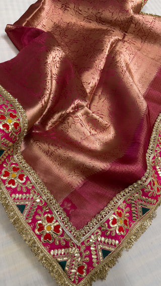 Fuschia pink maharani tissue silk meenakari border saree