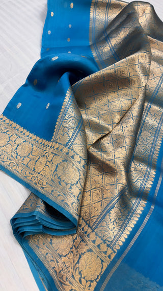 Leela asmani blue kora silk saree