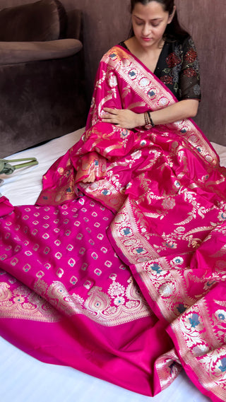 Rani pink banarasi mashru silk suit set