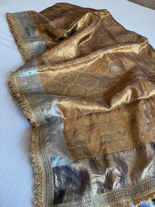 Brocade edit - Kanjivaram tissue silk heavy zardozi hand embroidered saree