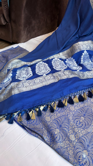 Royal blue moonga brocade silk suit set