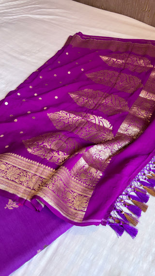 Purple moonga silk kadhwa meenedar suit set