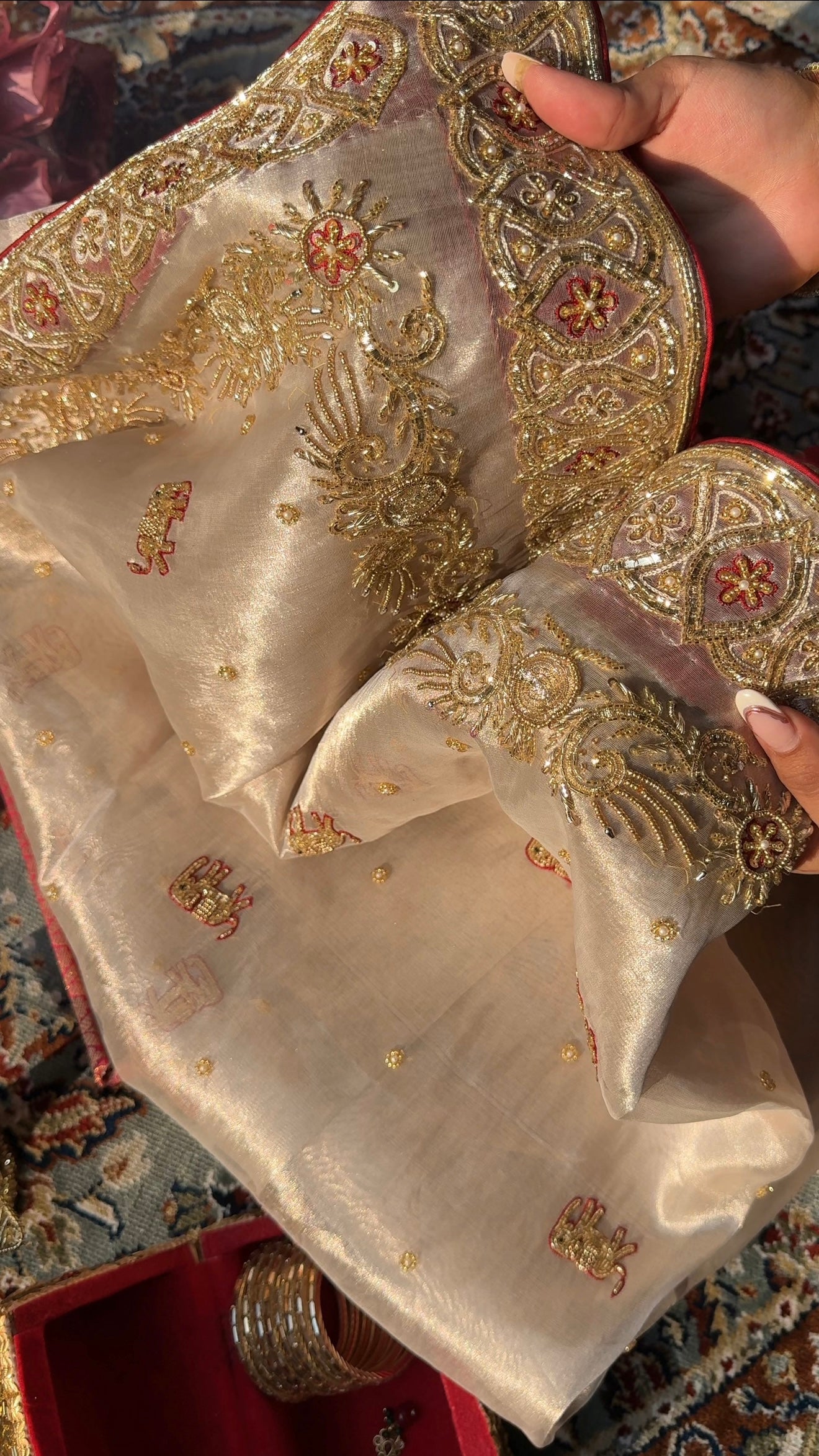 Chamkeeli edit diamond tissue silk hand embroidered kadhwa saree