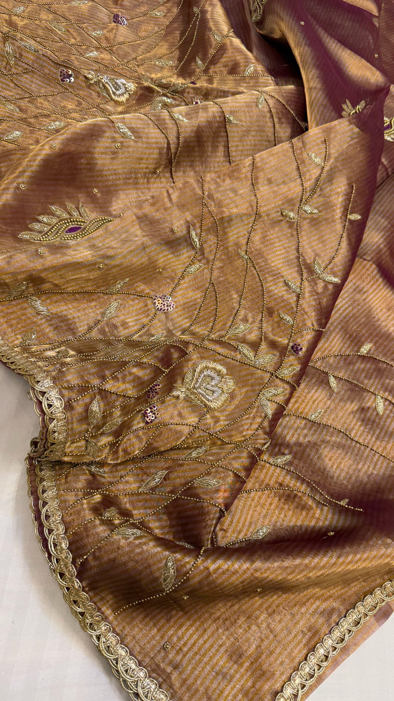 Cocktail wali sarees - Kanjivaram purple tissue silk heavy hand embroidered saree