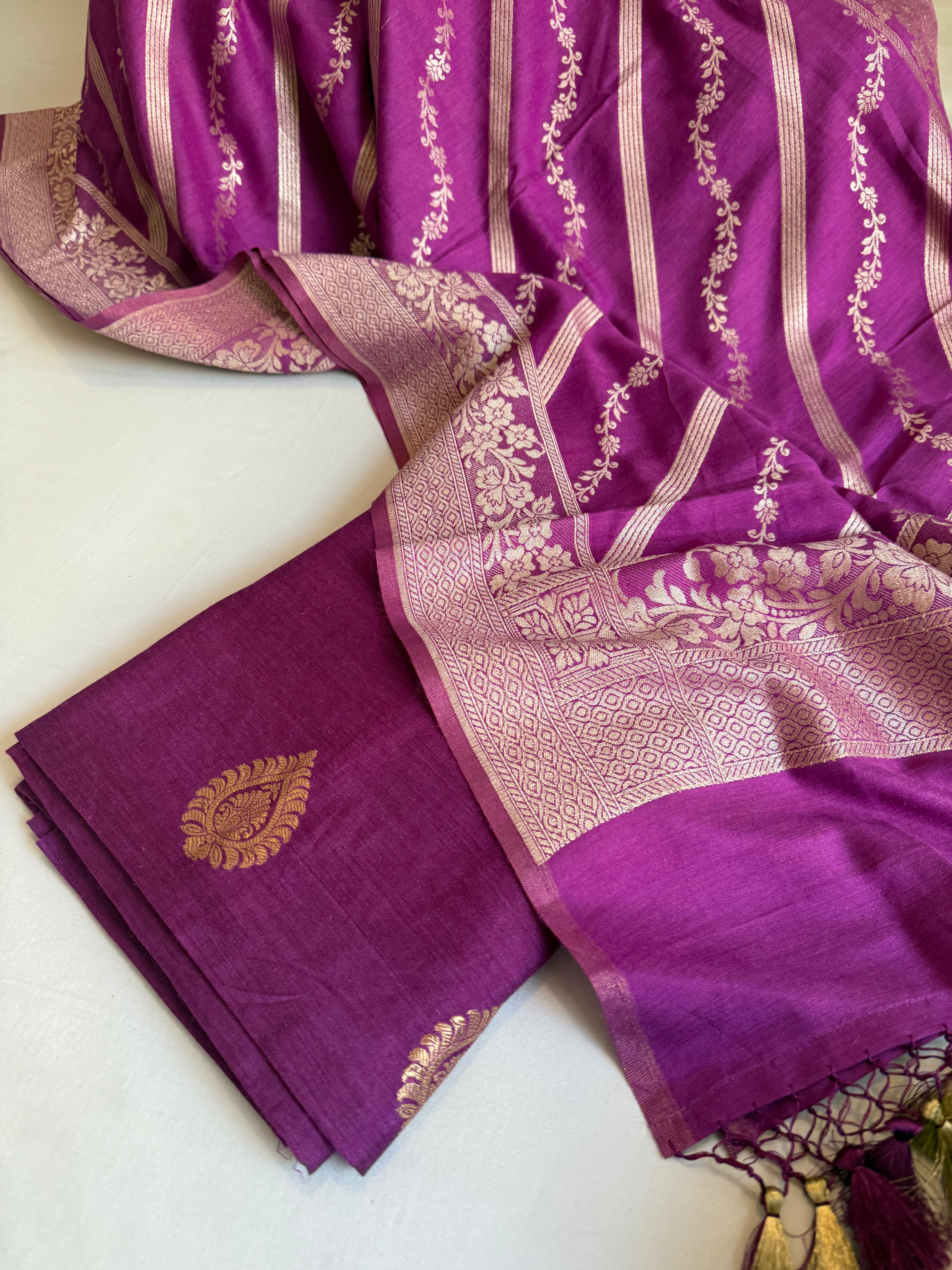 Moonga silk wine kadhwa buti suit set