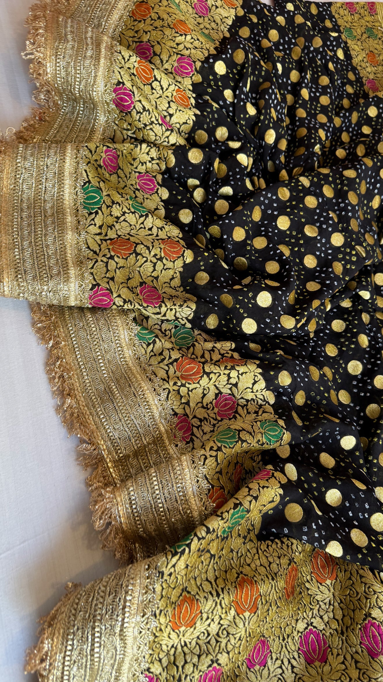 Black banarasi gorgette bandhej kadhwa meenakari saree