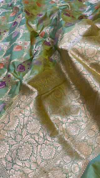 Mint green katan silk kadhwa heavy jungla duppata