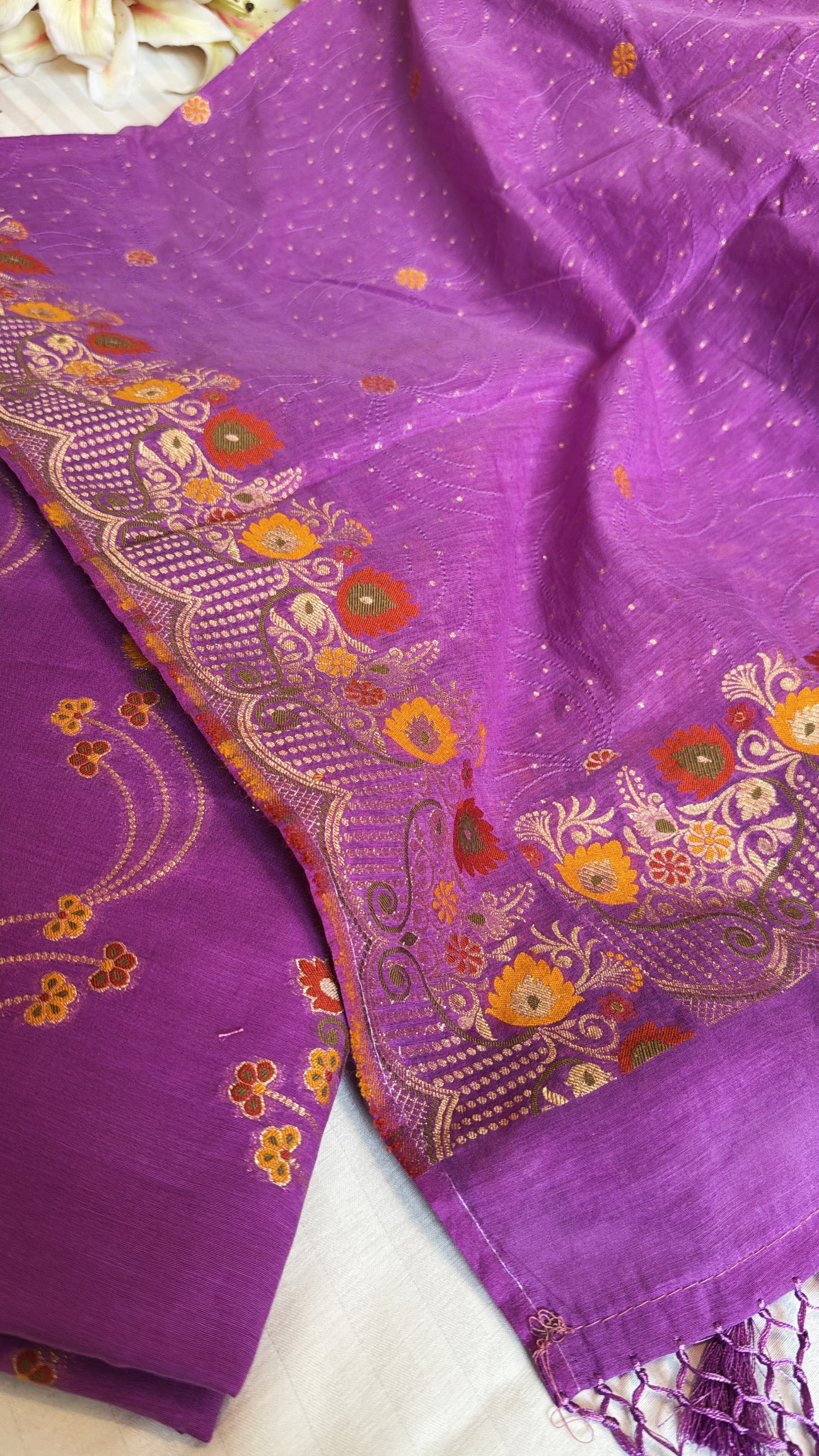 Banarasi cotton resham meenakari kadhwa suit set