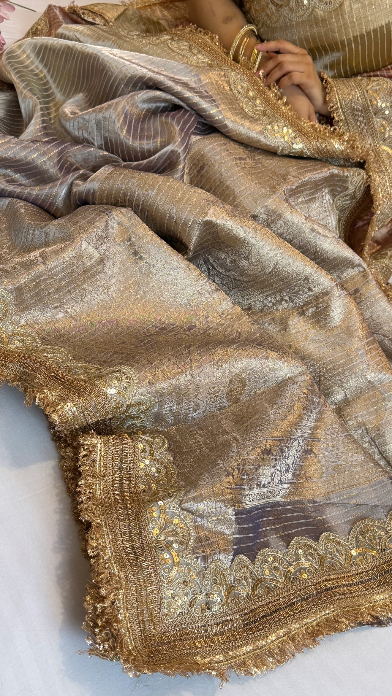 Maharani rang birangi tissue silk zari striped kadhwa saree