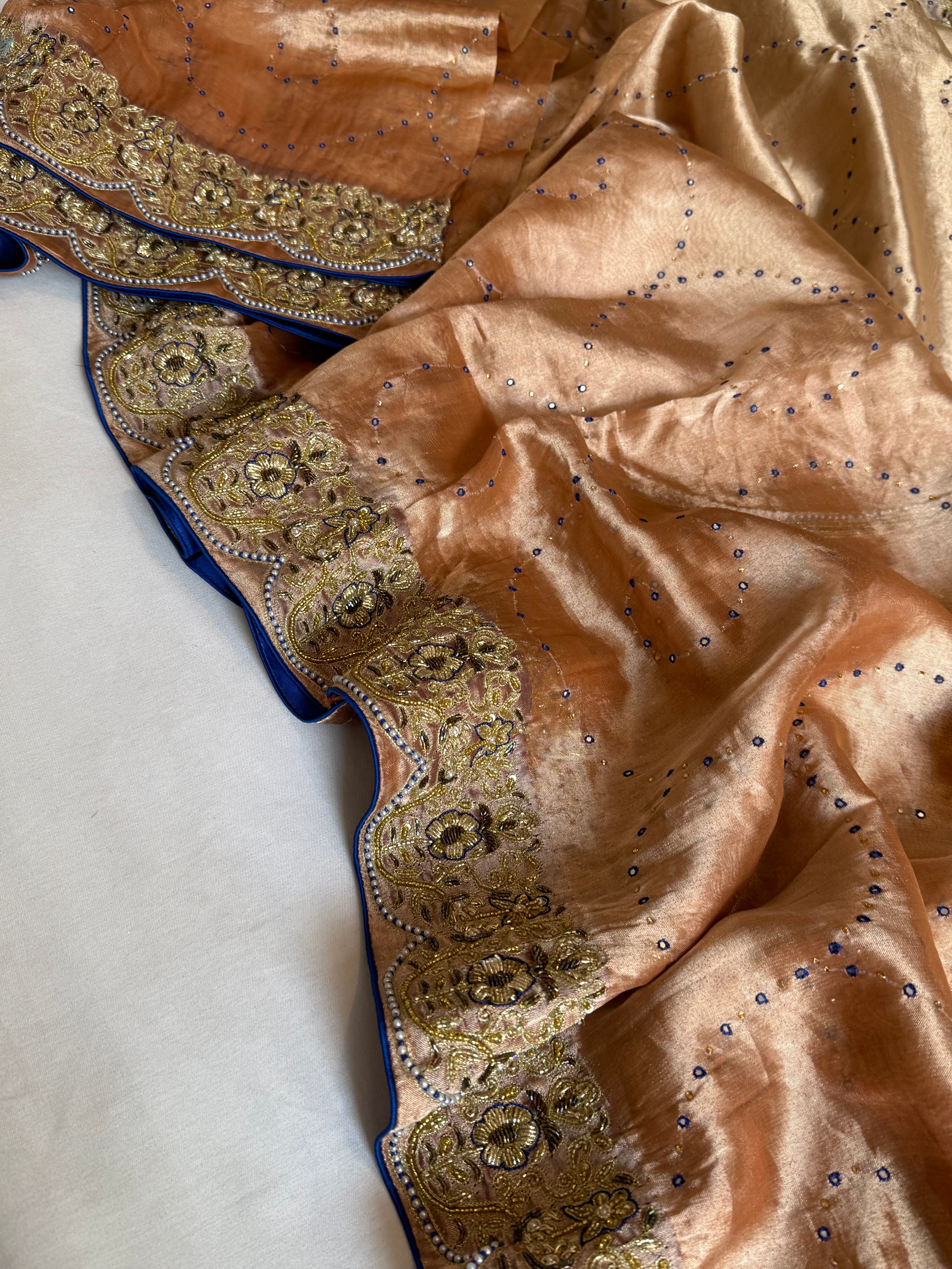 Umrao jaan inspired double diamond tissue silk zardozi work hand embroidered saree