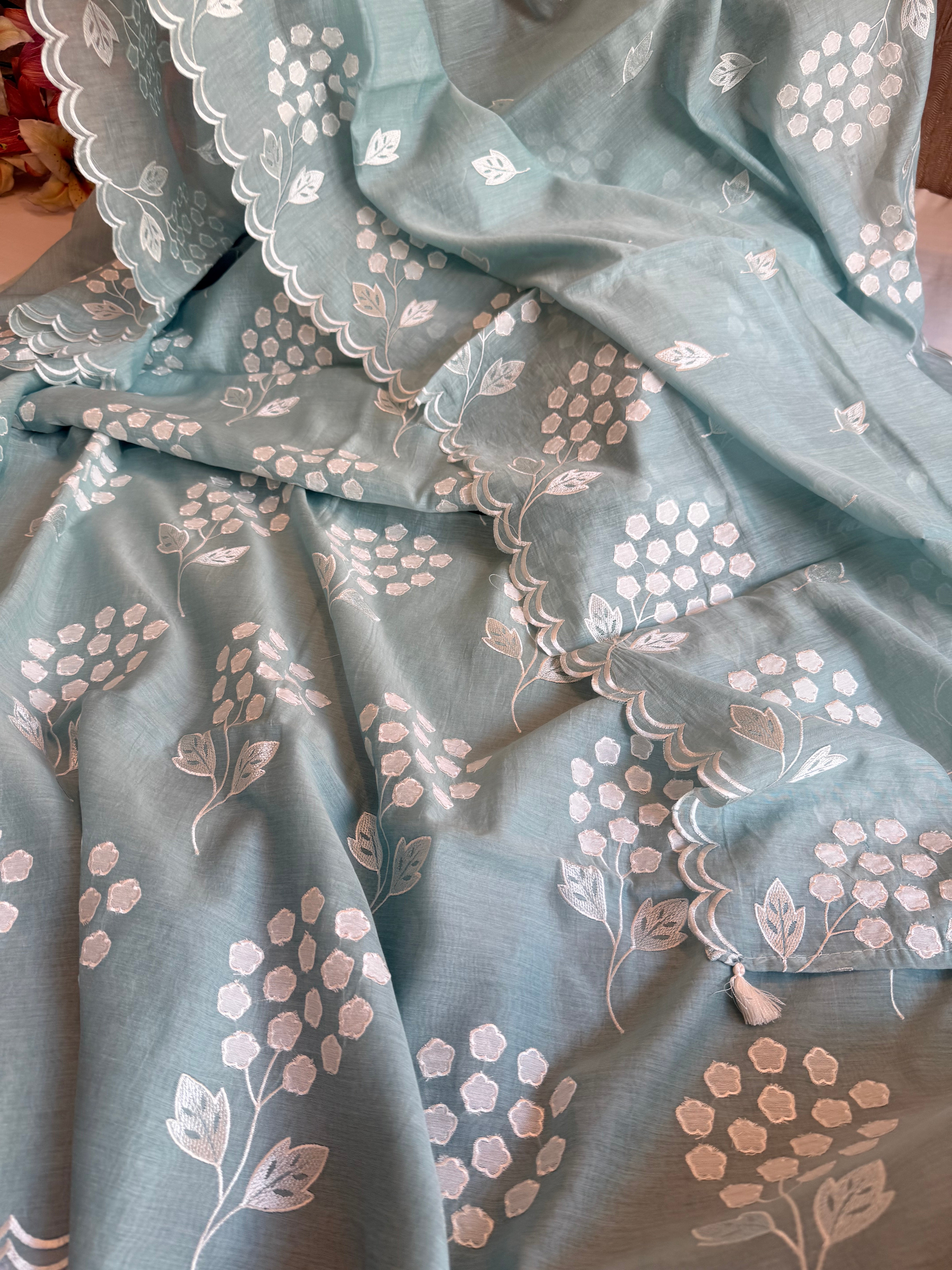 Alia bhatt inspired blush blue pink mulmul appliqué work suit set