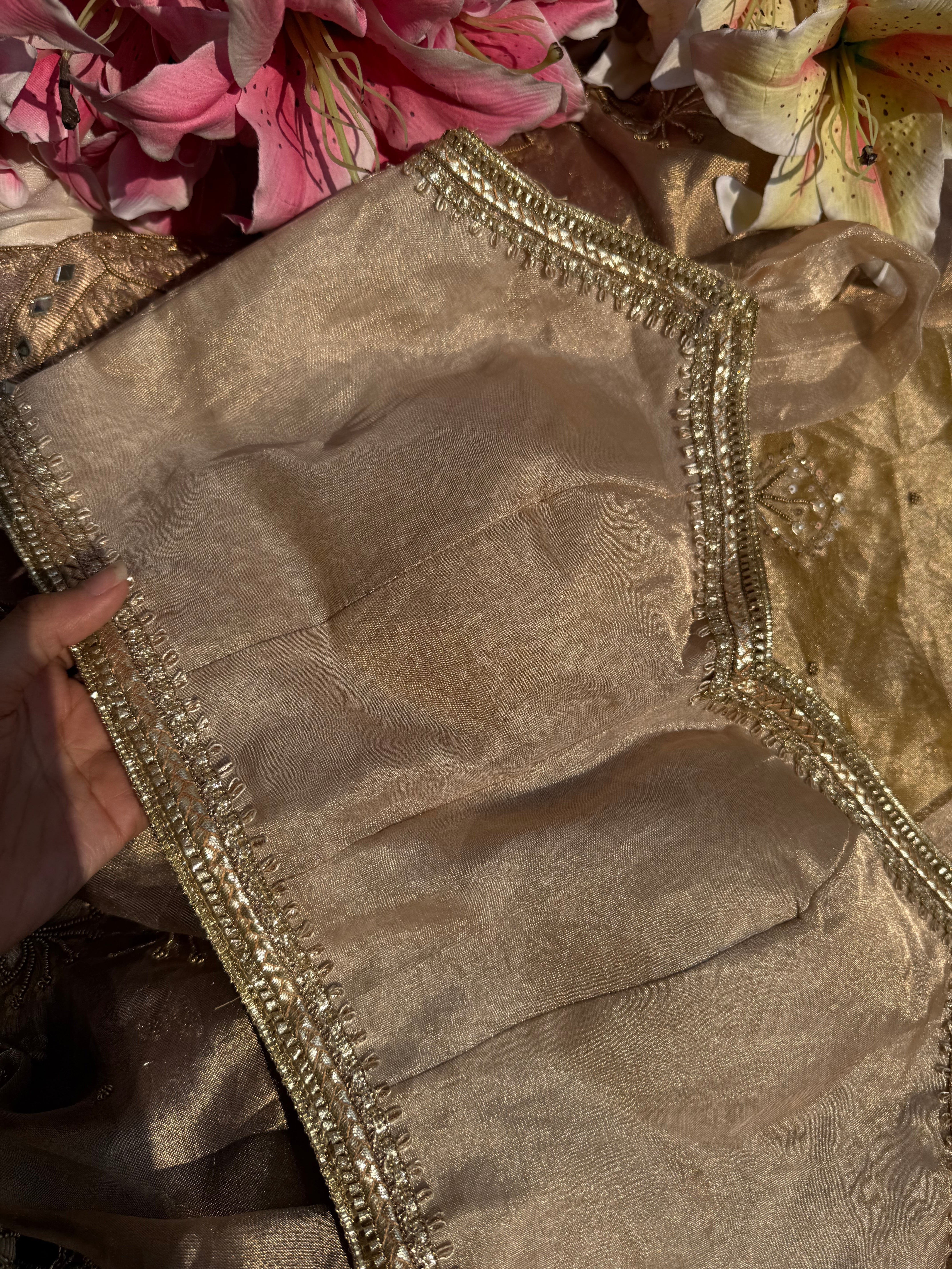 Champagne gold tissue silk free size blouse piece