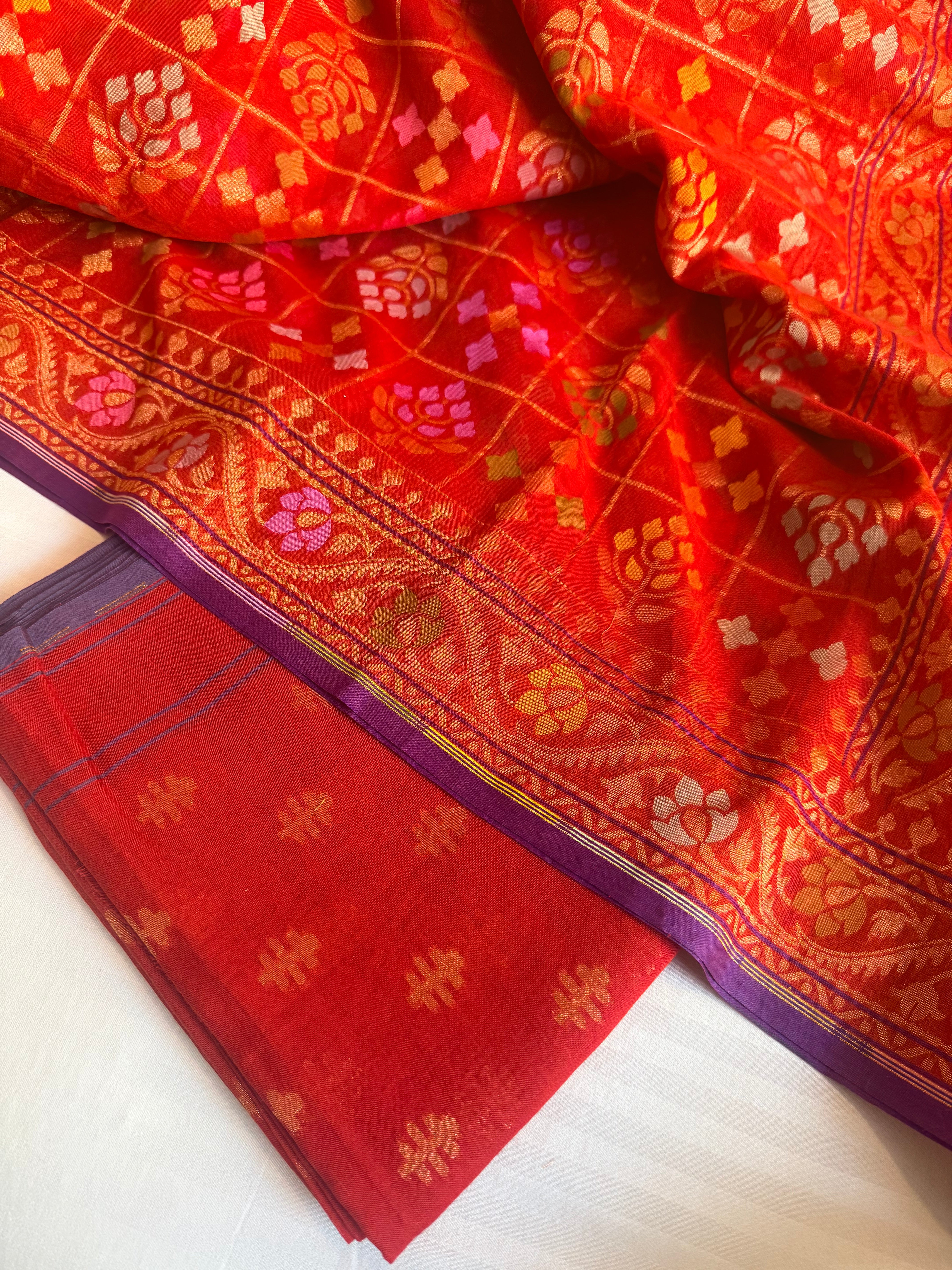 Iktara jamdani kadhwa sona rupa weaving banarasi mul cotton suit set