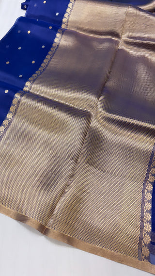 Pure banarasi electric blue tissue silk handwoven kadhwa buti saree with kadhwa intricate border buti weaving