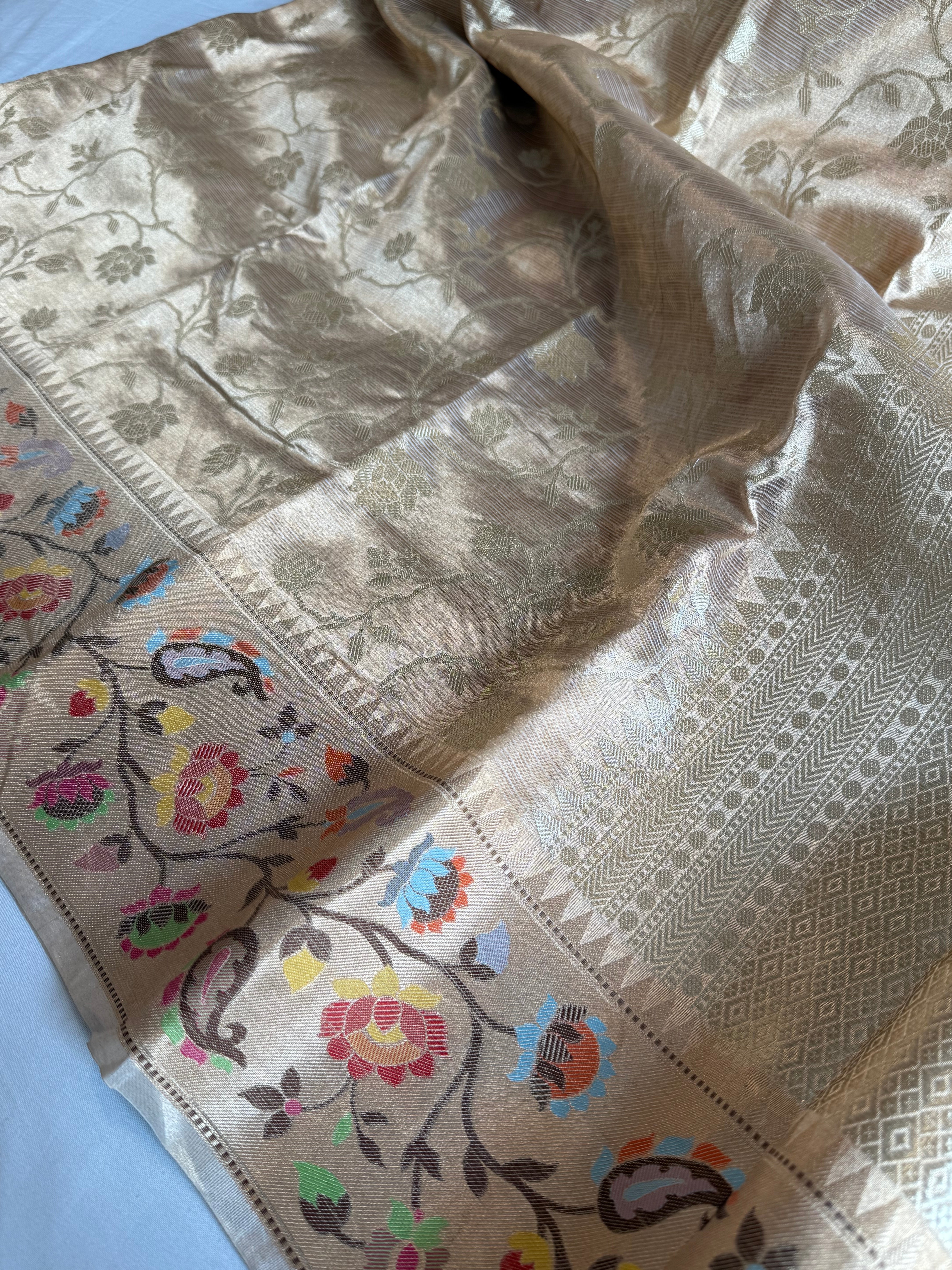 Paithani border kanjivaram banarasi tissue silk meenekari kadhwa saree