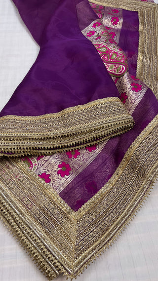 Maharani grapewine purple tissue tanchoi jamevar meenakari saree