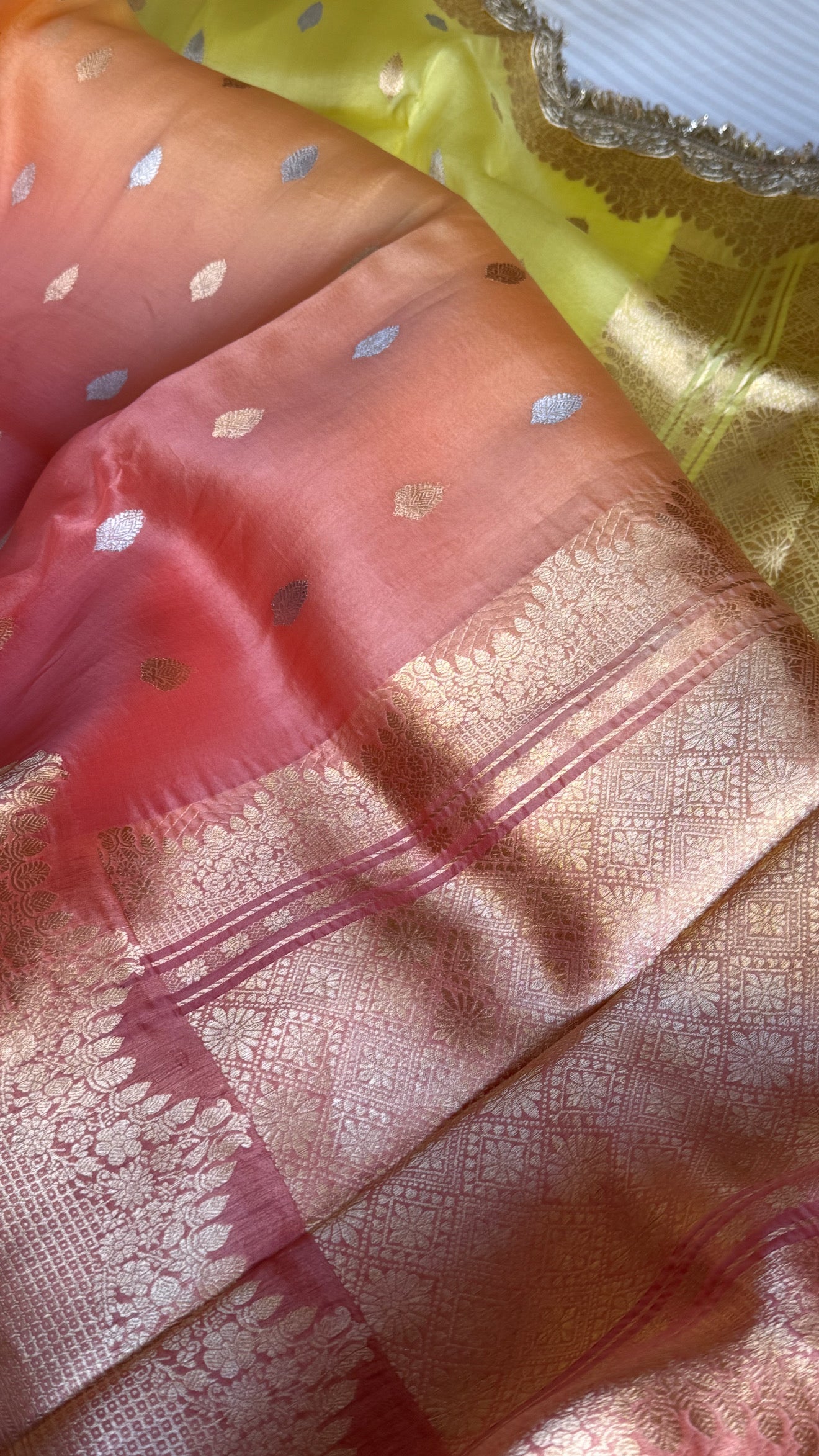 4D shaded multicoloured kora silk banarasi kadhwa saree