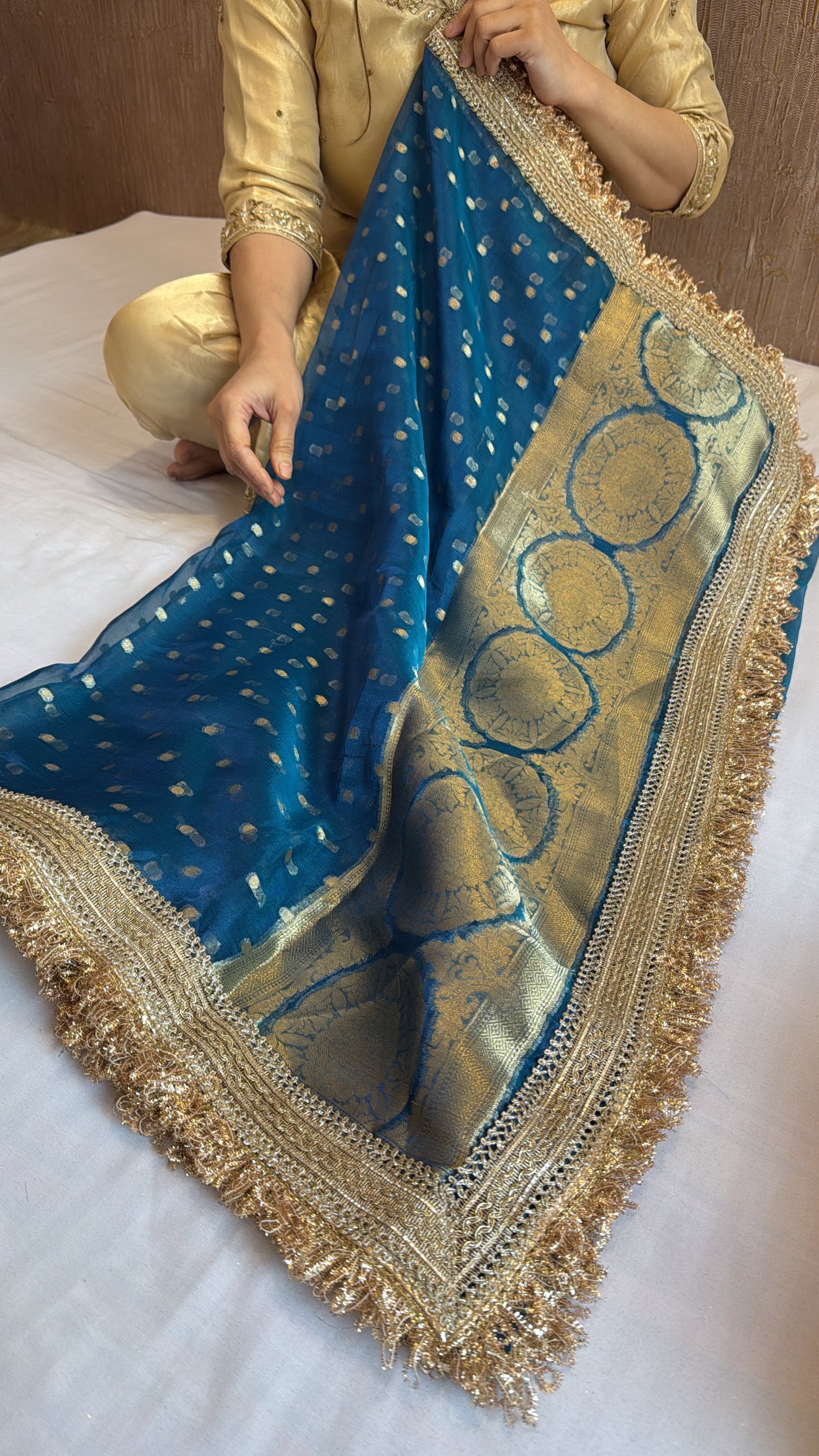 Maharani coral blue tissue silk duppata