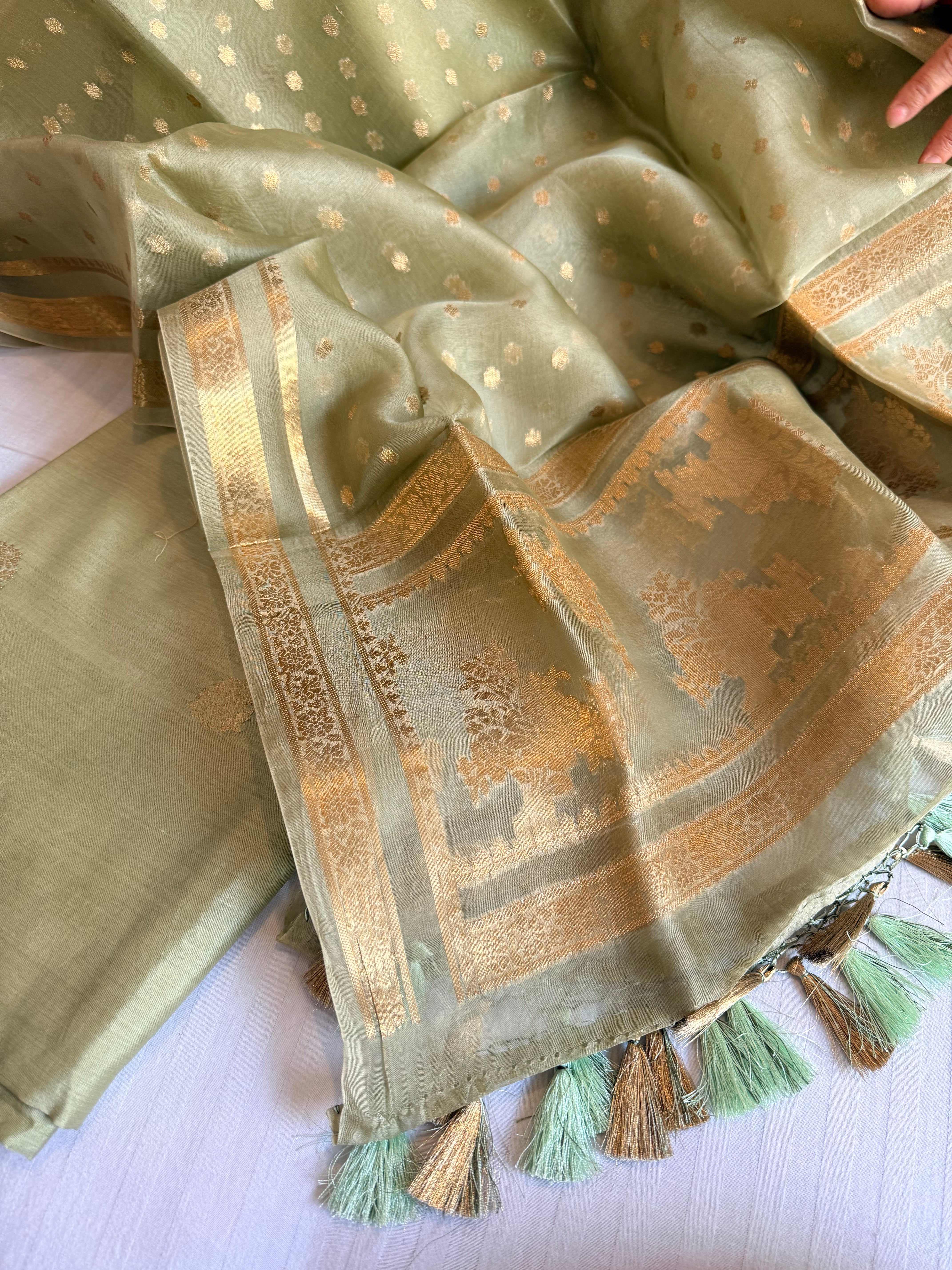 Summer suit sets - Spun chiniya silk kadhwa buti kora silk duppata suit sets