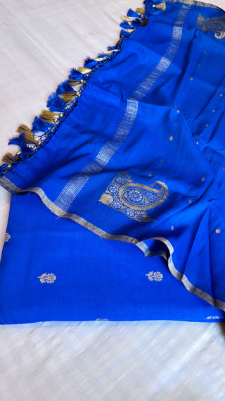 Ink blue moonga silk kadhwa buti suit set