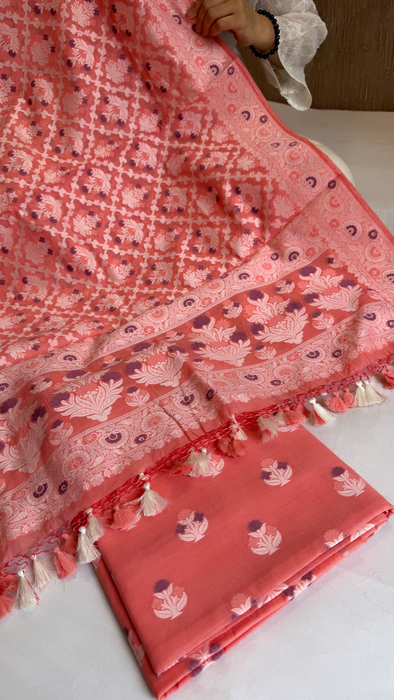 Banarasi cottom resham meenakari suit set