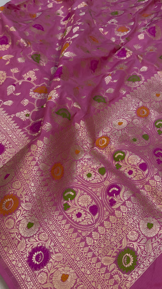 Rose pink katan silk heavy kadhwa jungla duppata