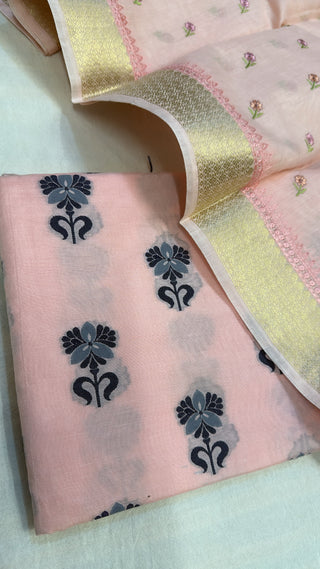 Blush peach mul cotton meenakari kadhwa suit set