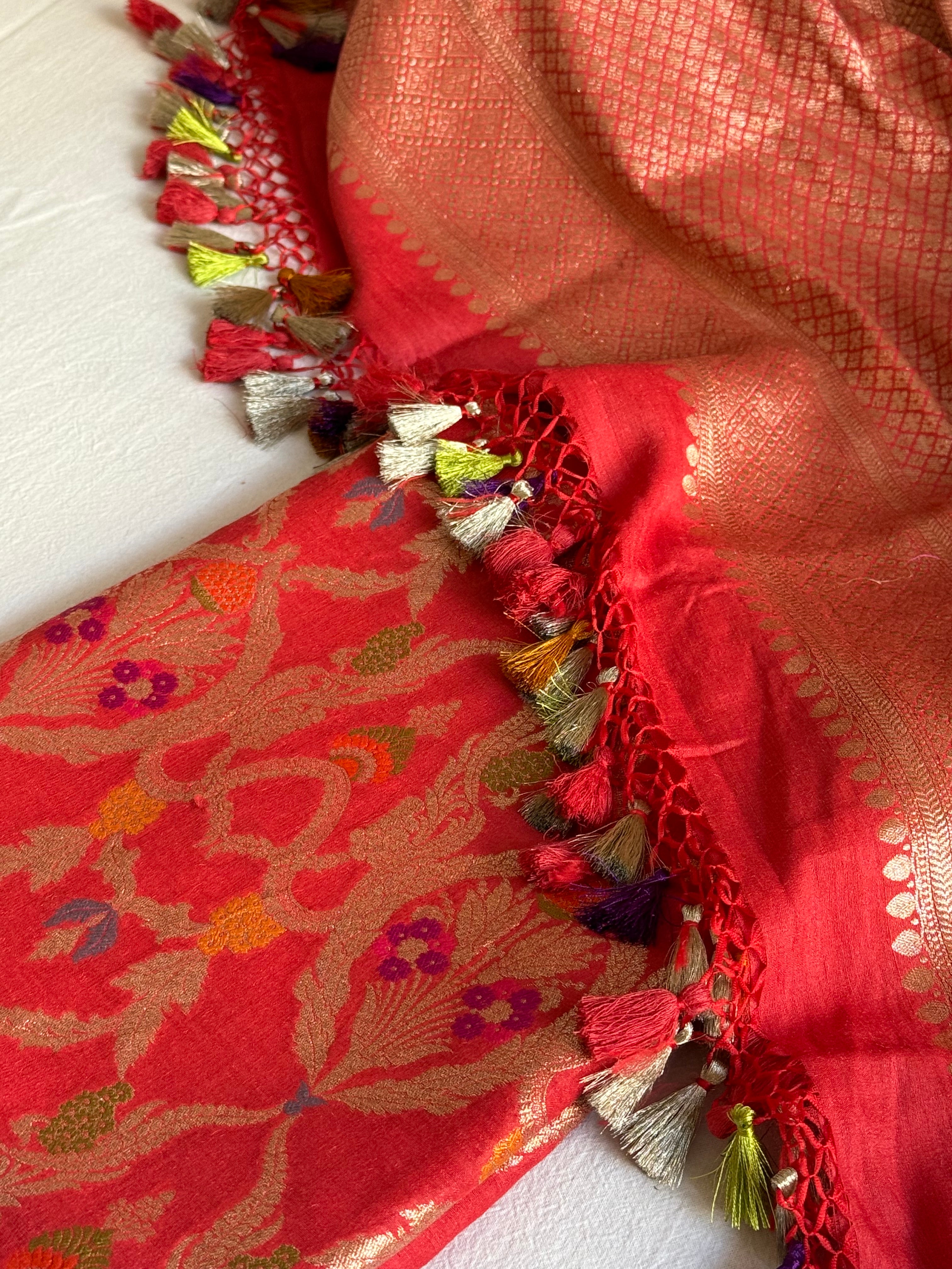 Moonga silk rustic kadhwa jungla brocade meenakari suit set