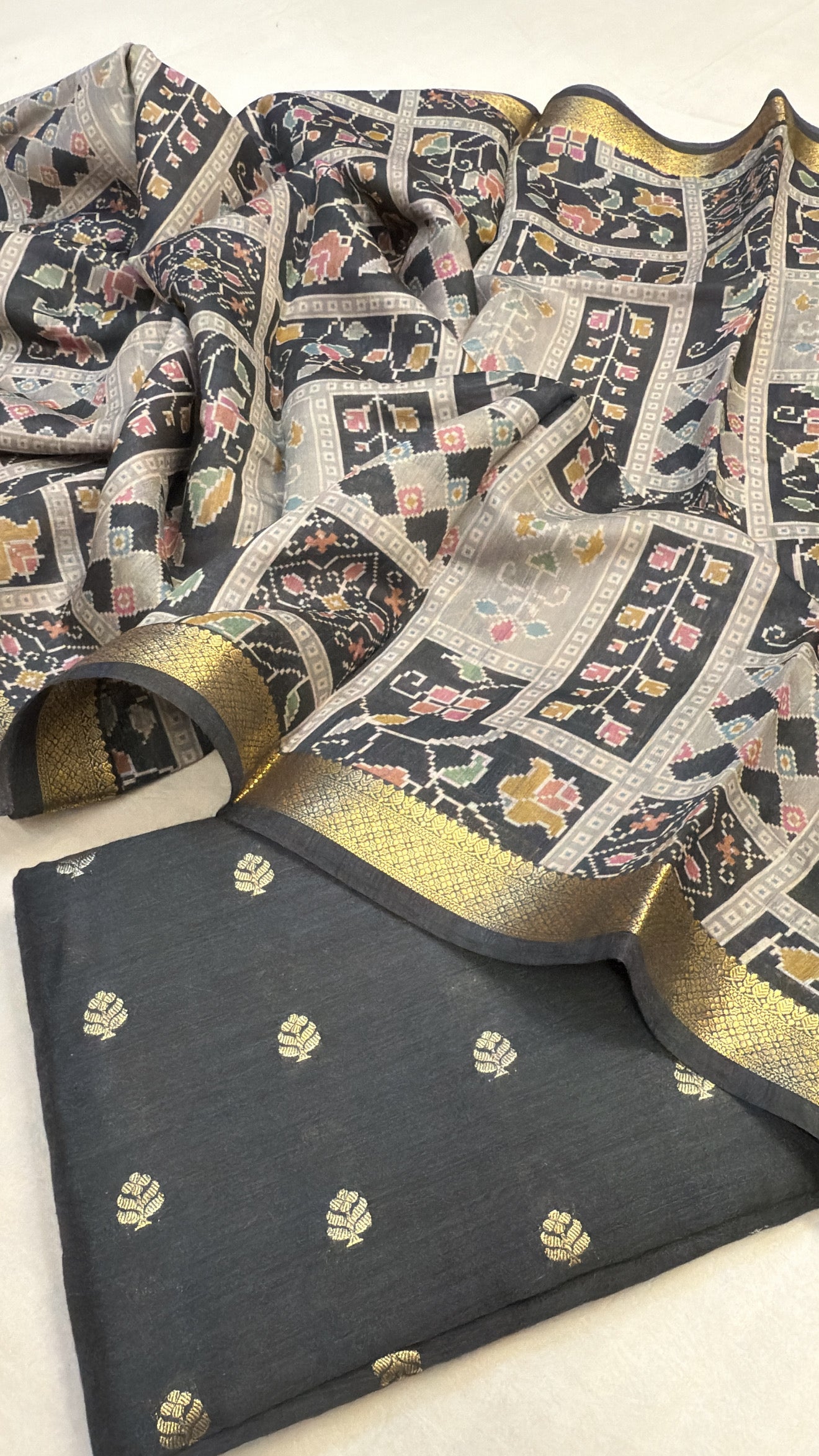 Black mul cotton banarasi kadhwa buti suit set