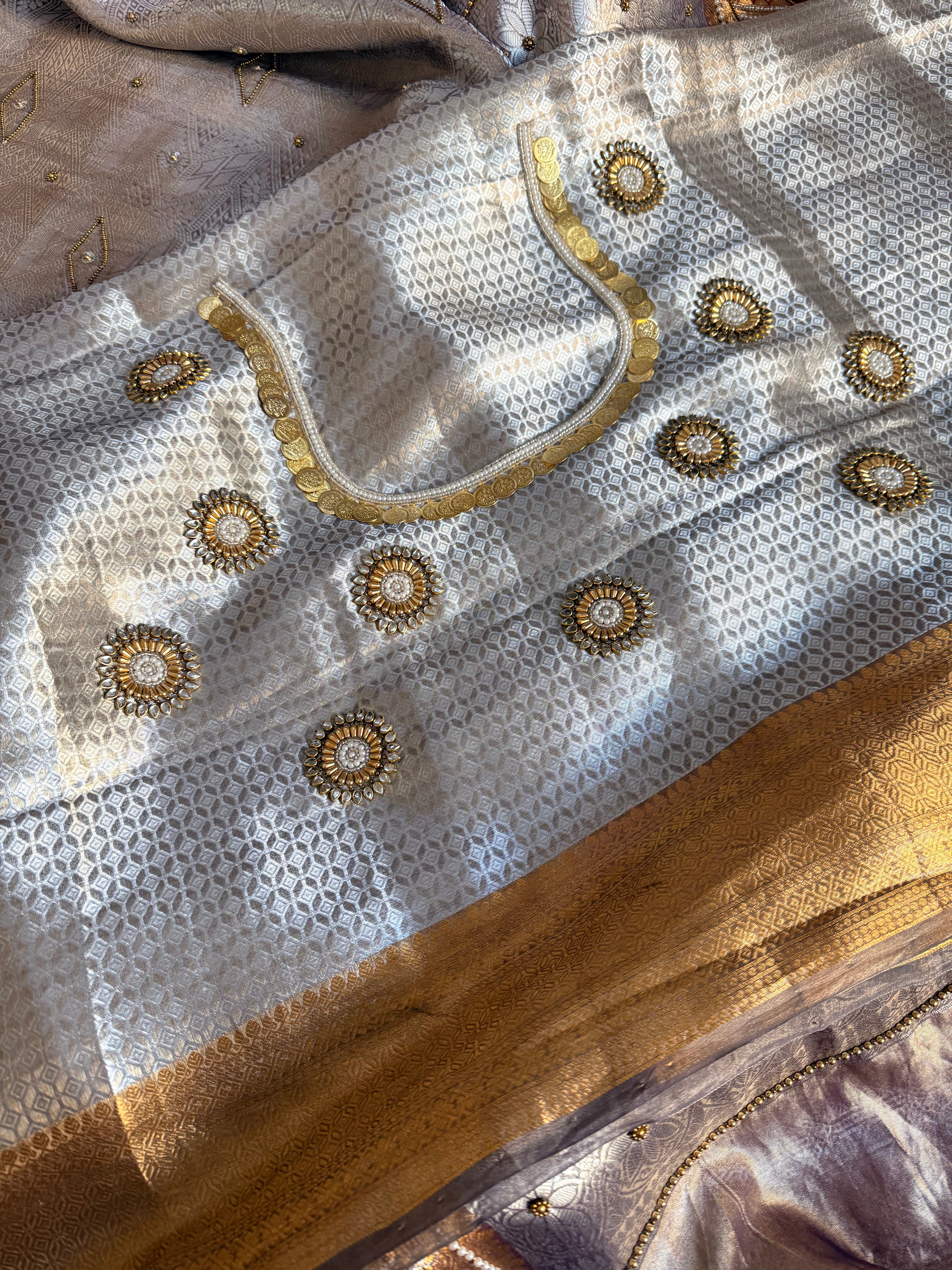 Kanjivaram brocade banarasi tissue silk sona rupa hand embroidered saree