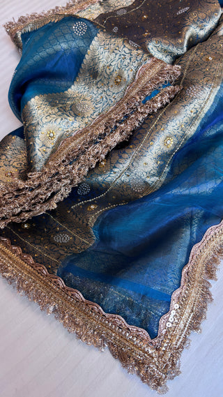 Sitara aqua blue tissue silk stonework saree