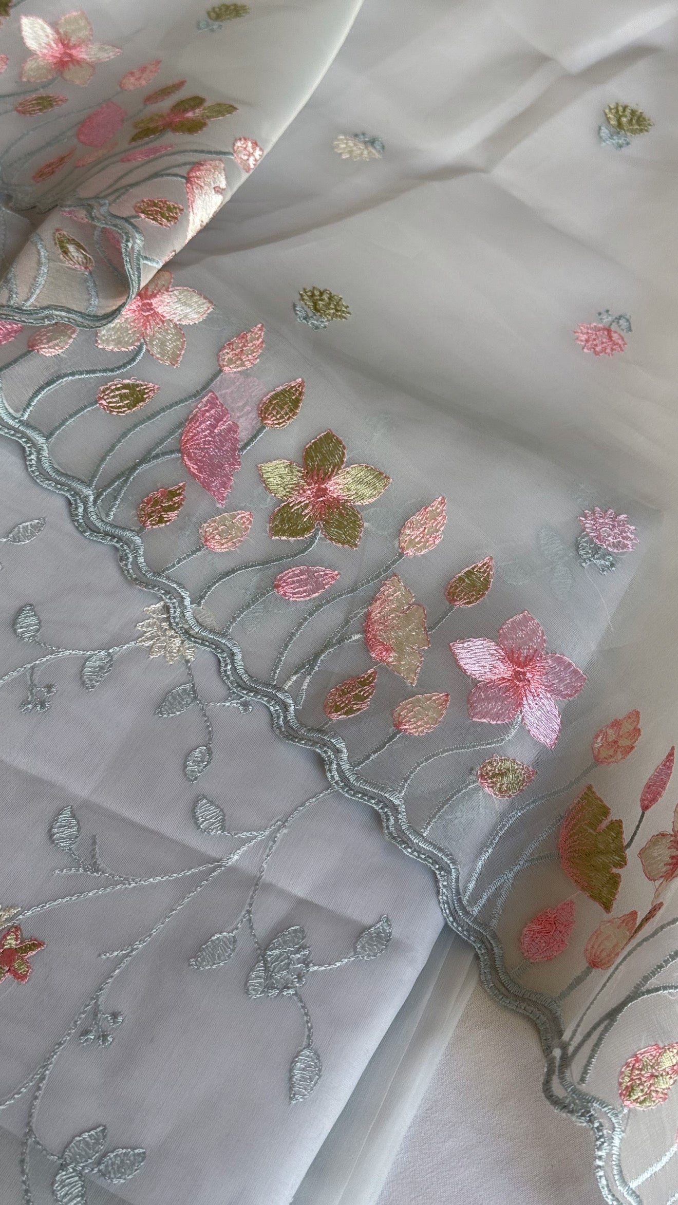 Ice blue kora silk banarasi parsi gara hand embroidered kadhwa suit set