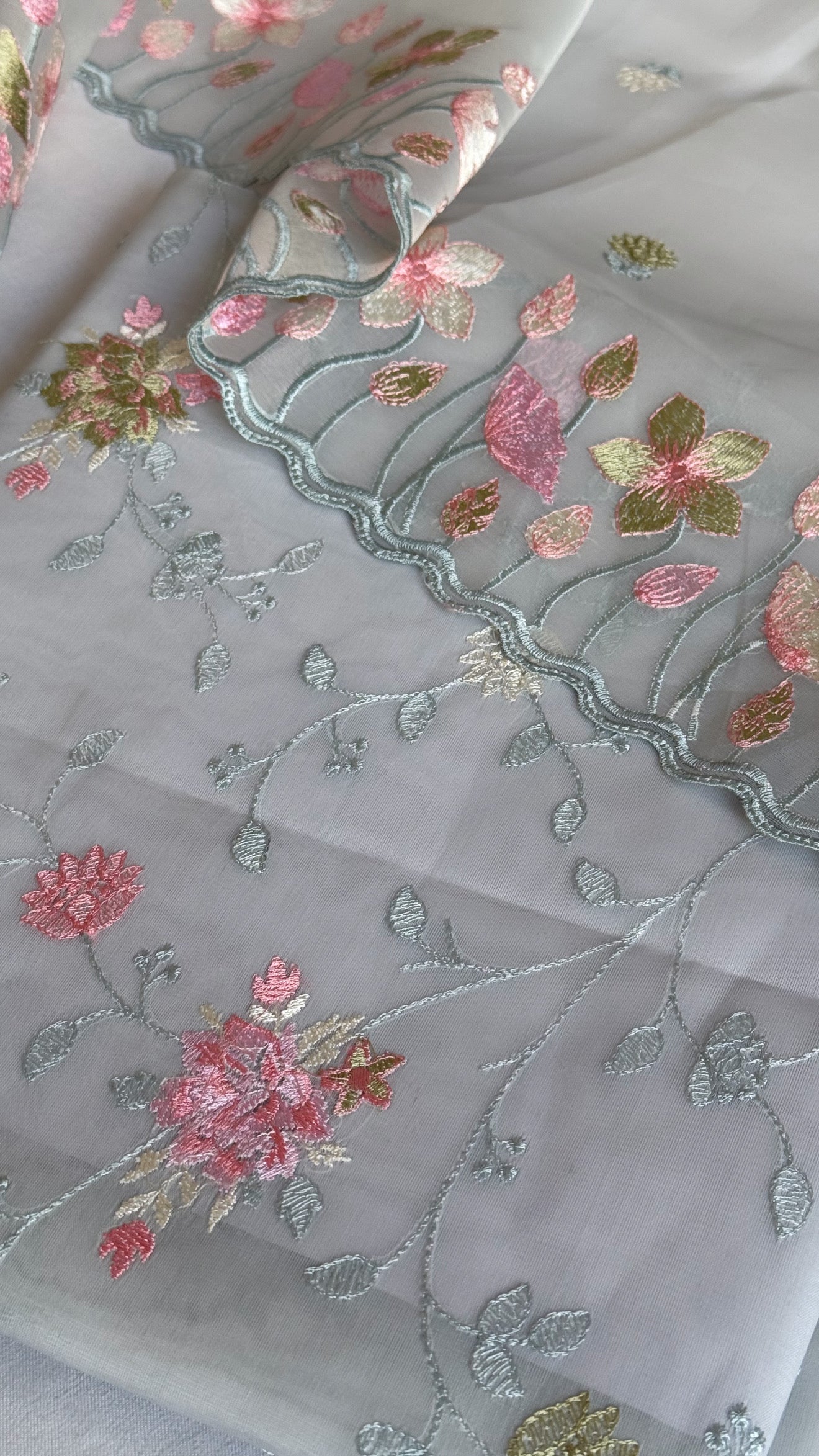 Ice blue kora silk banarasi parsi gara hand embroidered kadhwa suit set