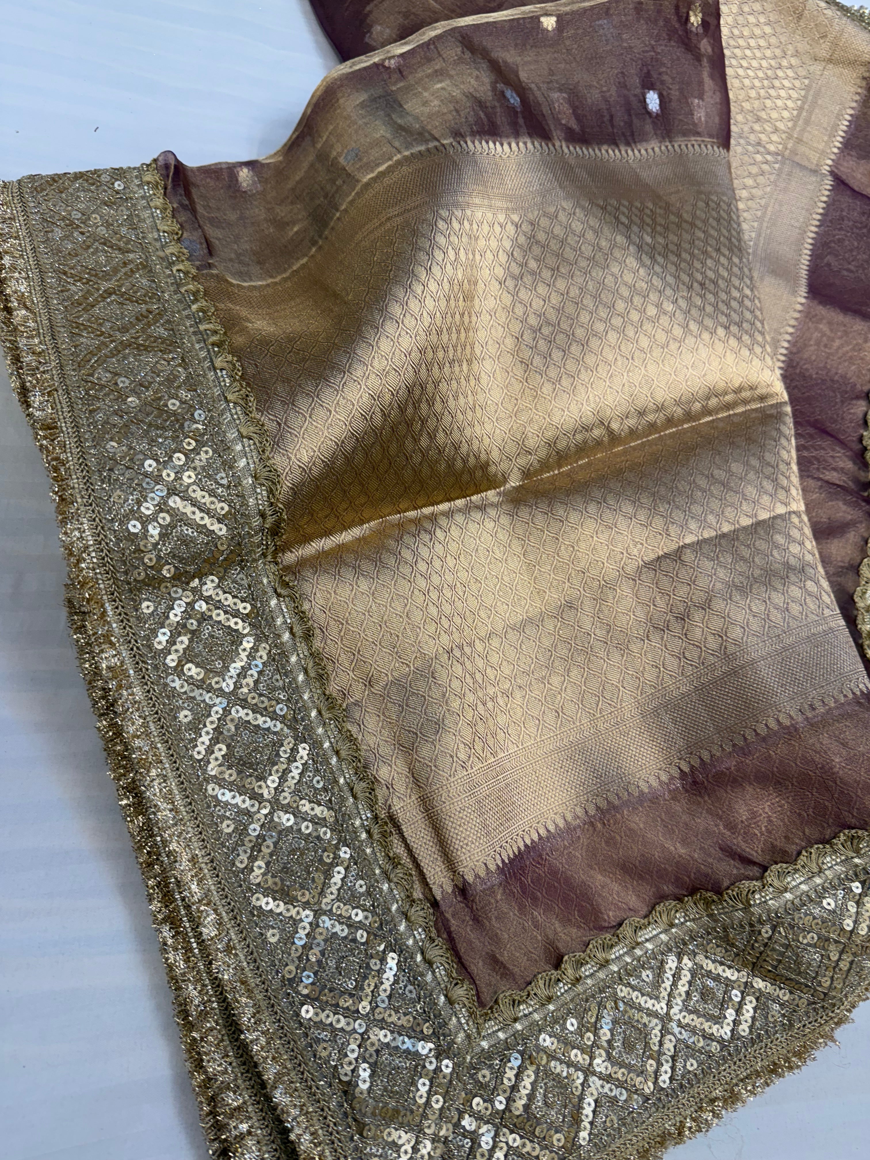 Dusty lilac maharani tissue silk kadhwa saree