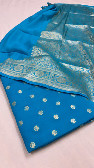 Firozi blue banarasi gorgette kadhwa suit set