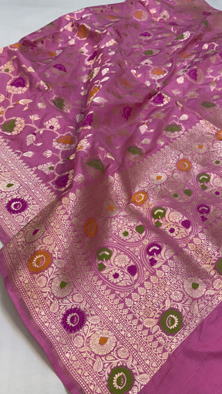 Rose pink katan silk heavy kadhwa jungla duppata