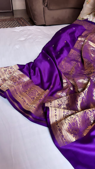 Pretty purple 8-kadi mashru satin silk kadhwa saree