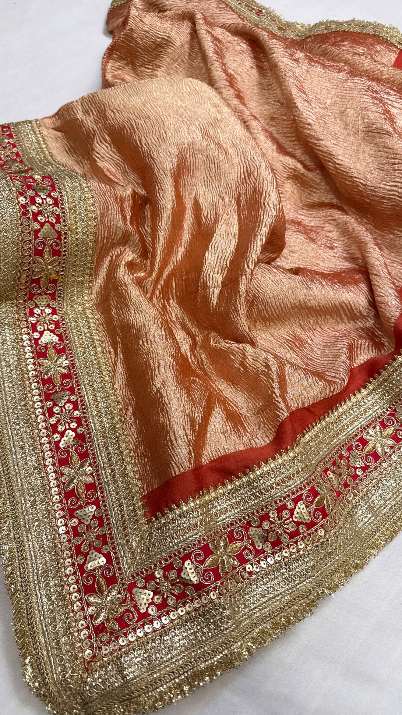 Moonga crushed tissue silk blood red saree
