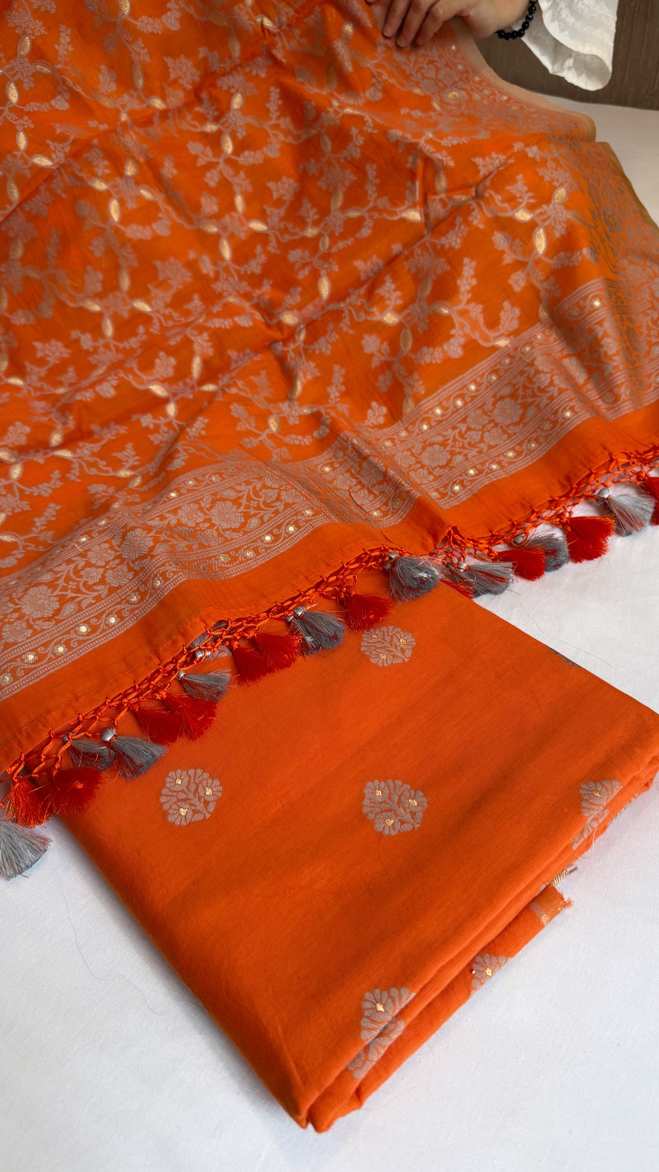 Banarasi cotton resham meenakari suit set