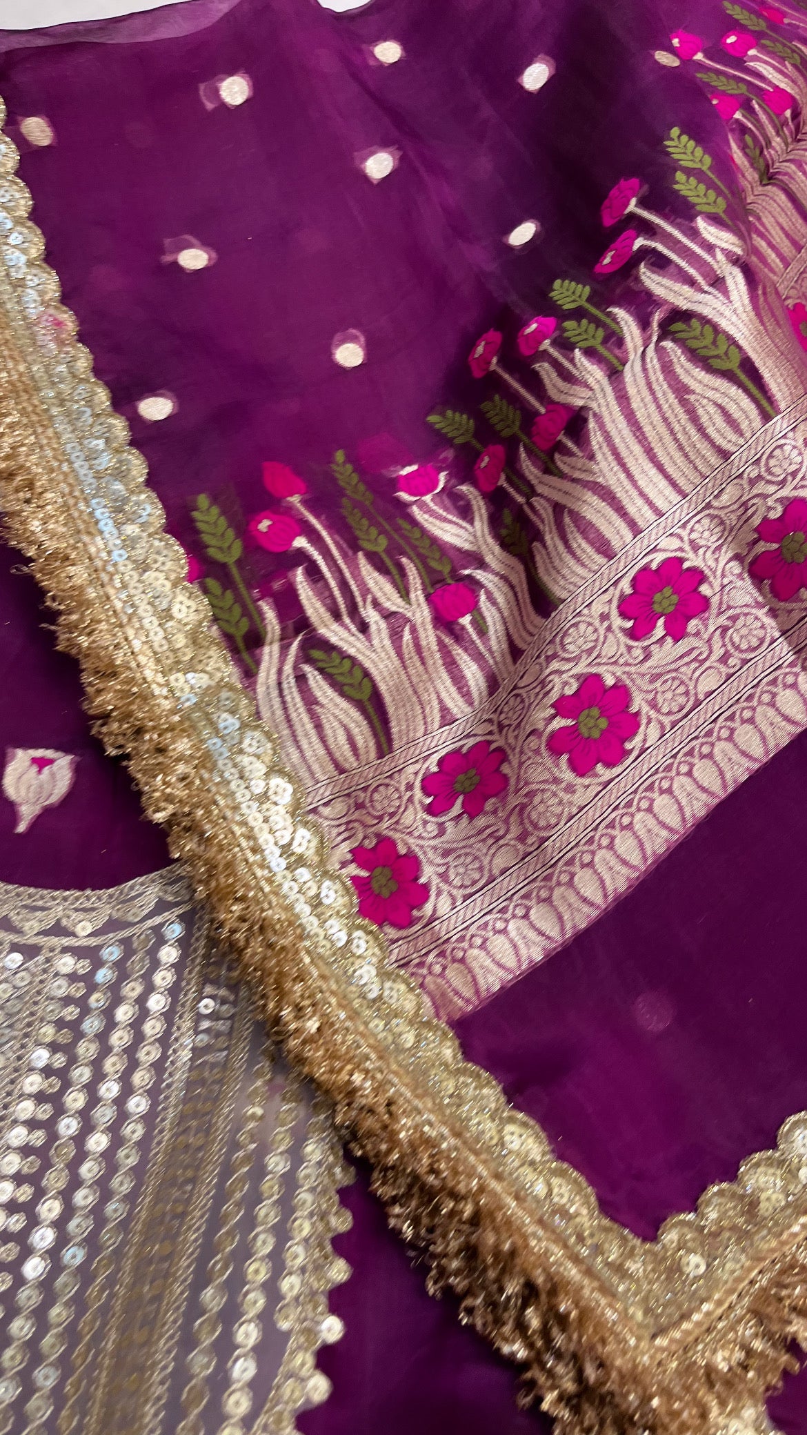 Heeramandi magenta purple tissue silk meenakari suit set