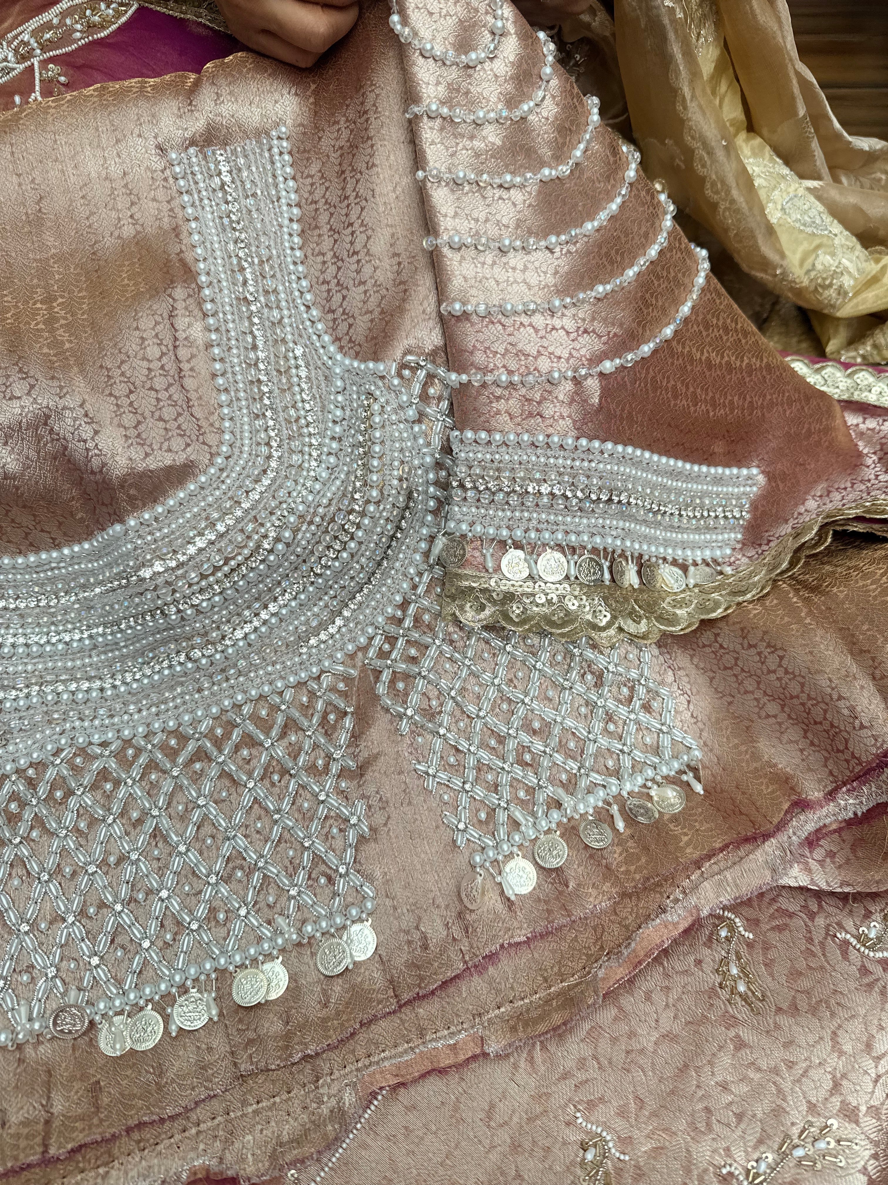 Tyohaar edit - Pearlwork morni hand embroidered tissue silk kadhwa saree