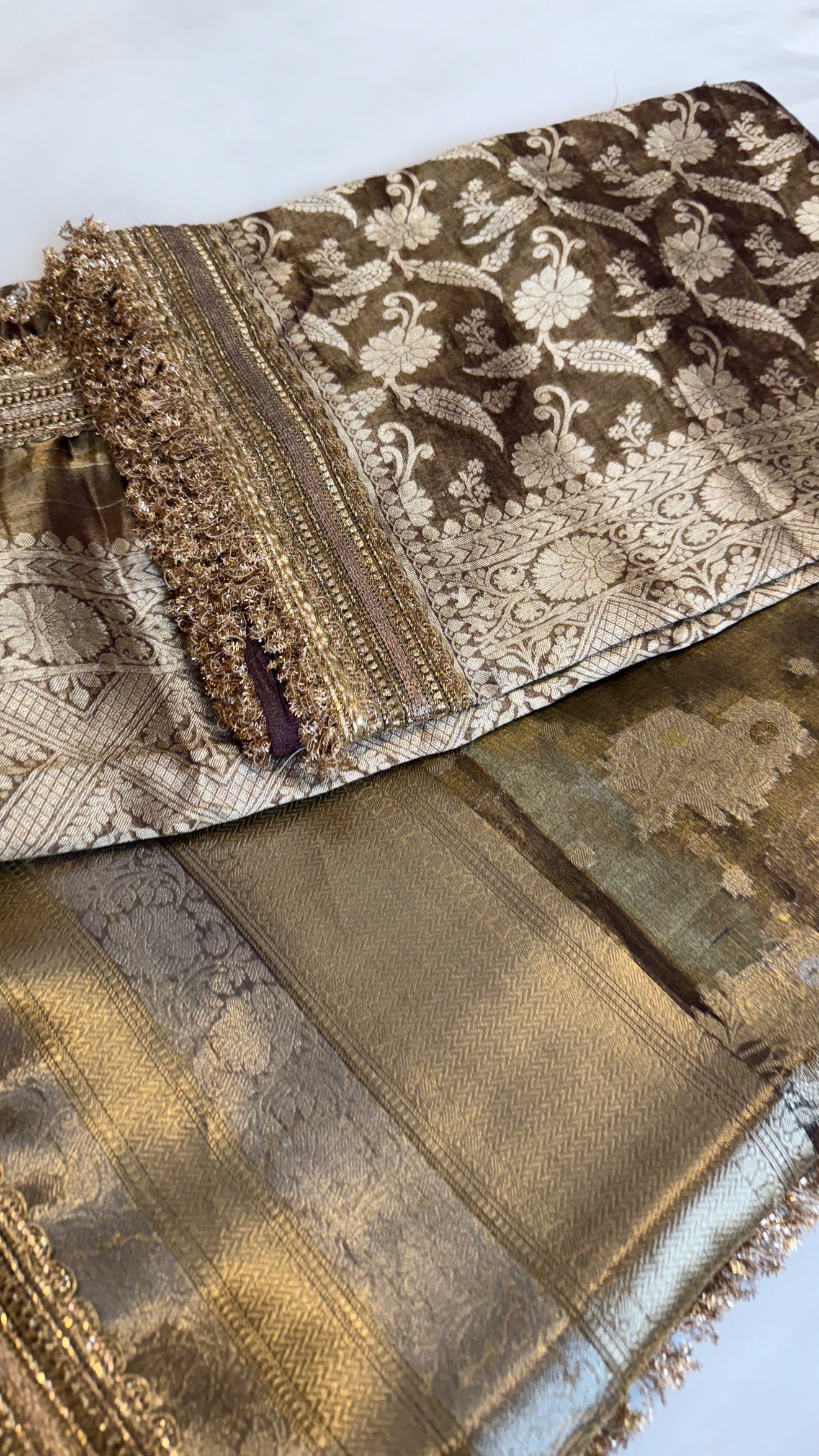 Maharani antique gold saree duppata set