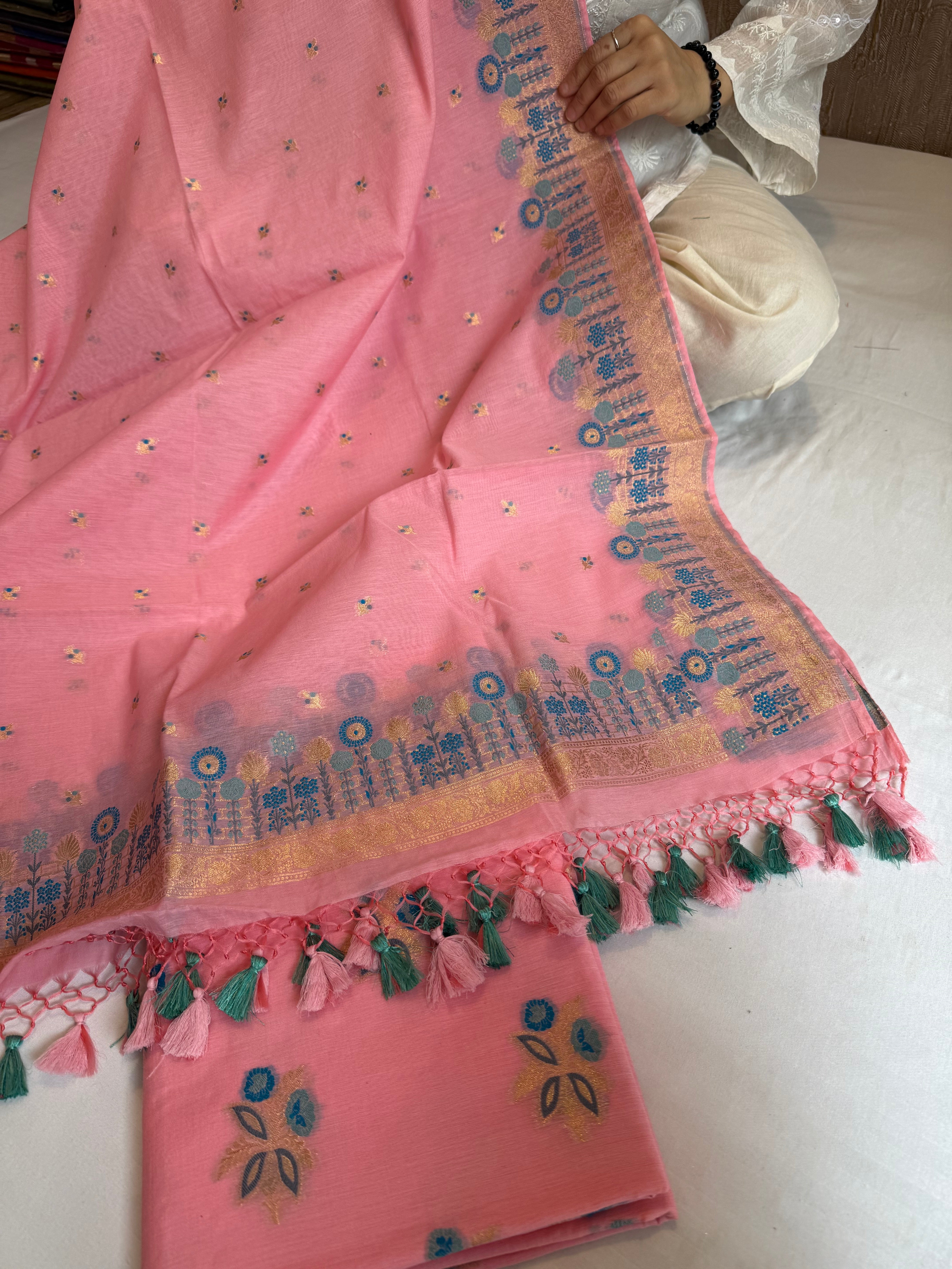 Banarasi cotton resham meenakari kadhwa suit set