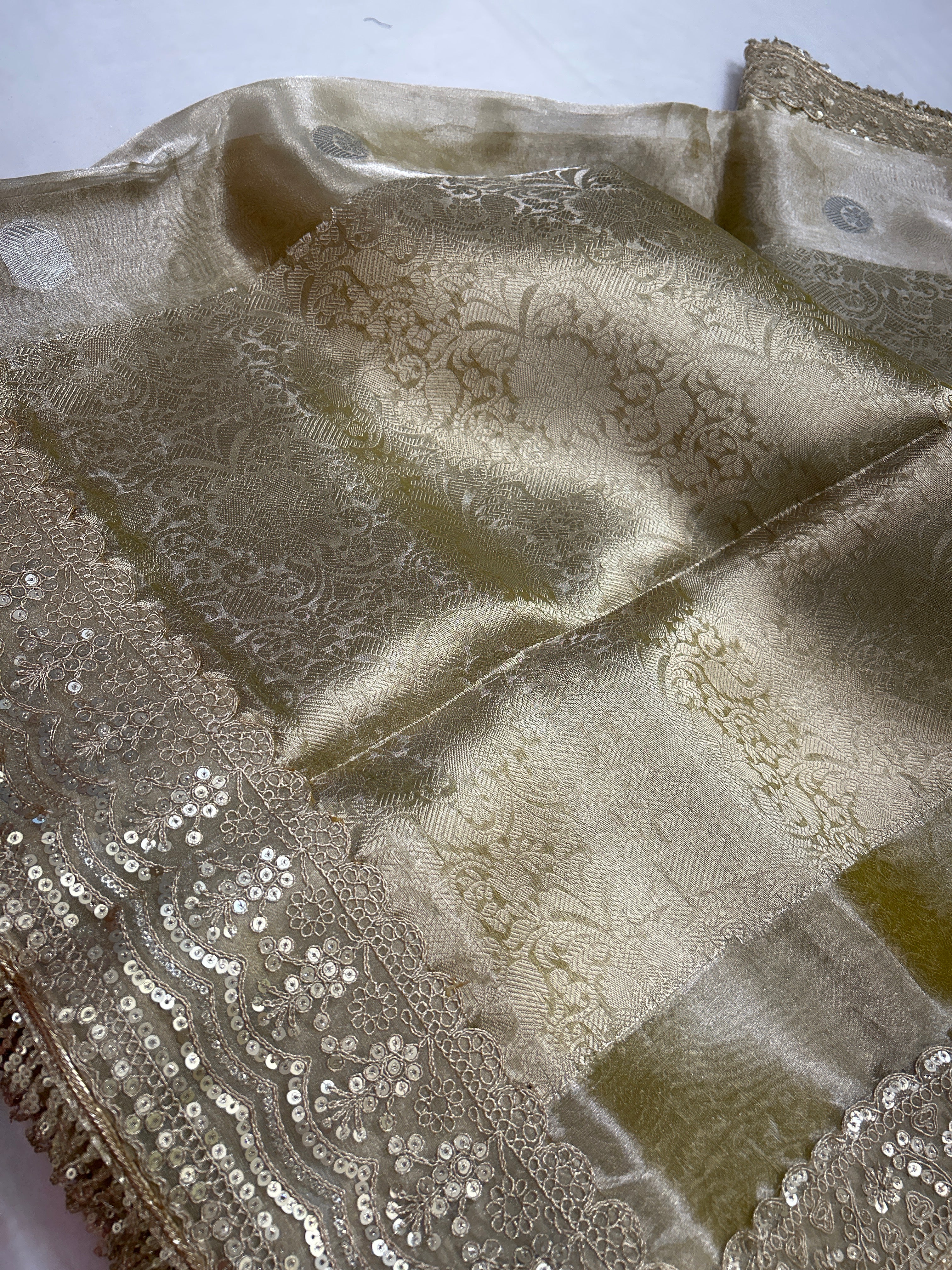 Tissue silk chand buta sage green saree