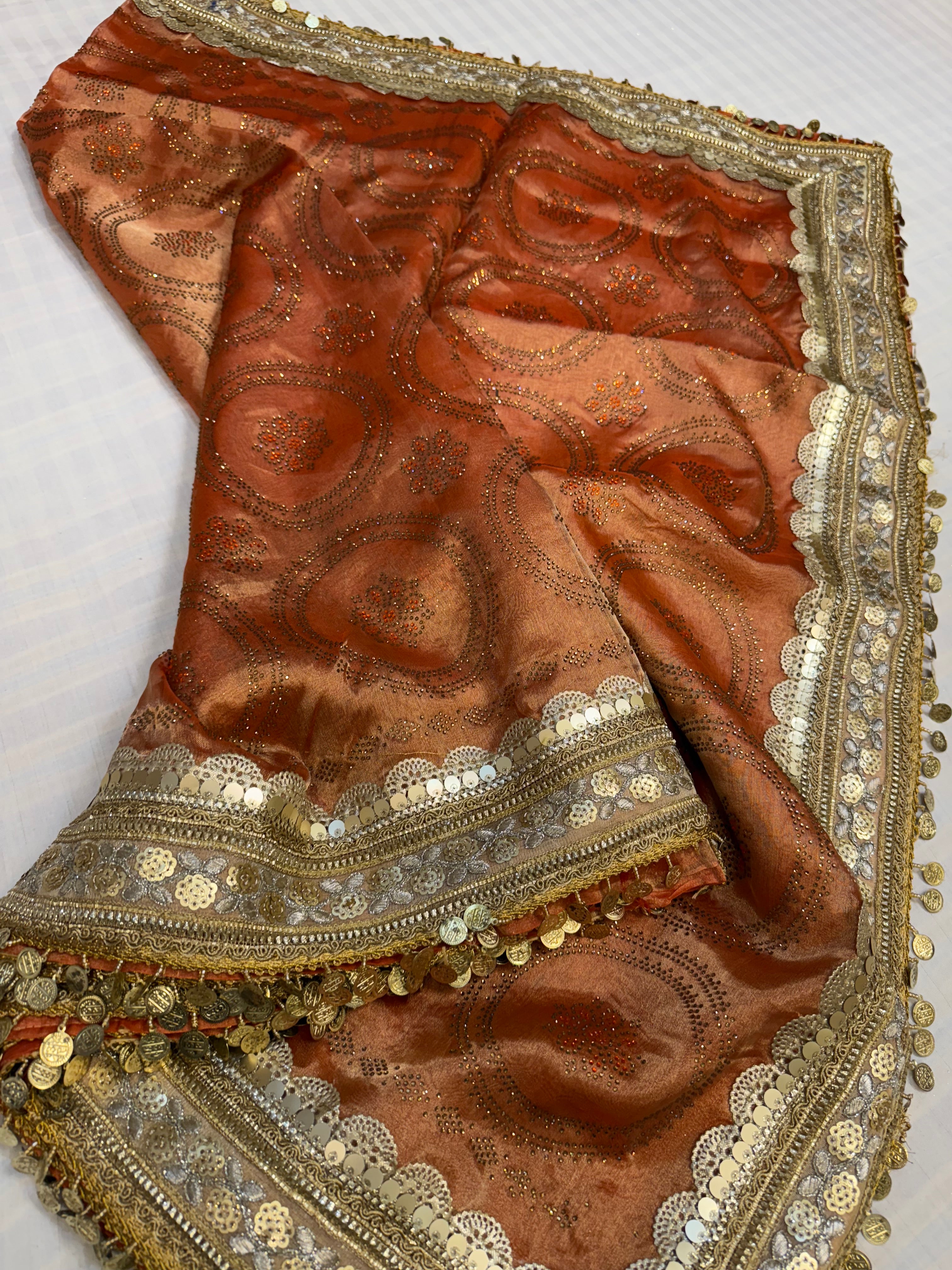 Sitara stonework tangerine orange tissue silk gotapatti saree