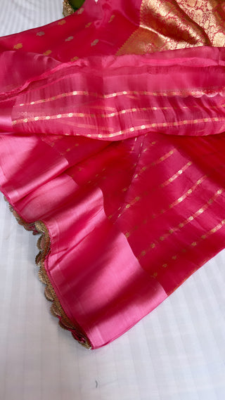 Cranberry pink shade leela kora silk saree with satin borders