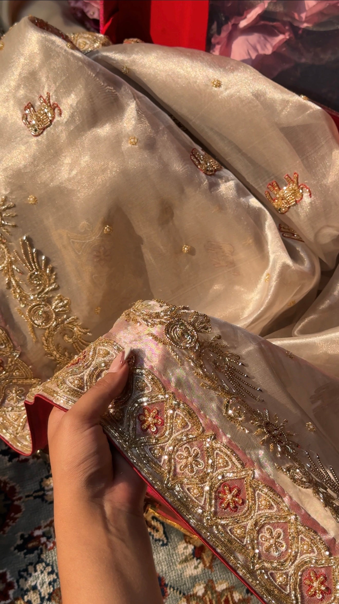 Chamkeeli edit diamond tissue silk hand embroidered kadhwa saree