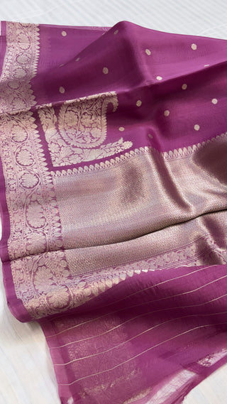 Leela deep plum kora silk kohniya buti saree